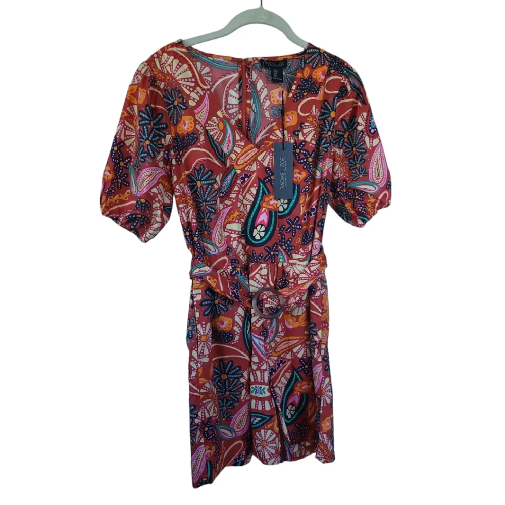 Rachel Zoe Cotton‎ Paisley Shorts Romper Puff Sleeve Tropical Cruise Resort NWOT